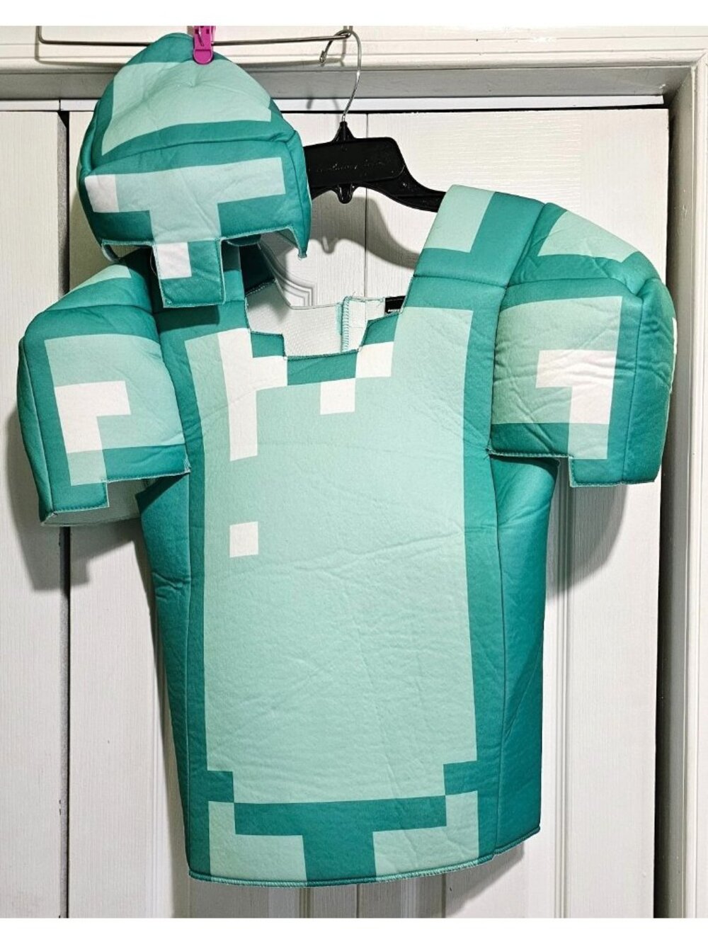 Minecraft Diamond Armor Costume Kids 4-6 Steve Alex Pixel Padded 3D Tunic Hat